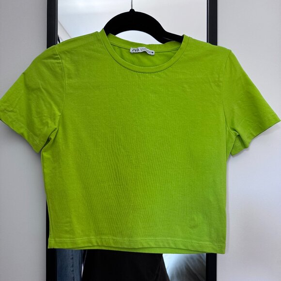 Lime green cropped cotton tshirt - Zara - Picture 1 of 3
